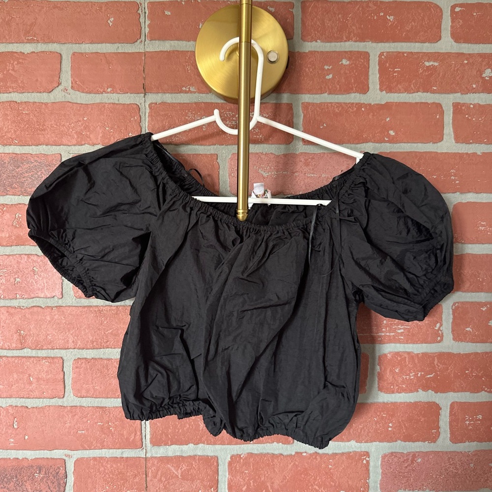 Wayf Black Puff Sleeve Blouse